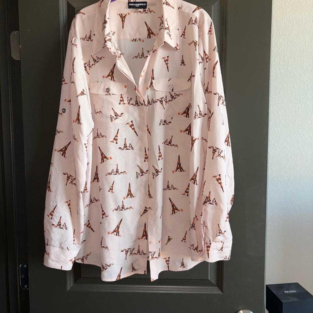 Karl Lagerfeld Pink Eiffel Tower Print Shirt